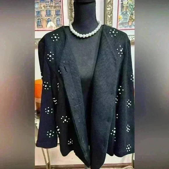 LESLIE FAYE VINTAGE BLACK PEARL DRESSY OFFICE UNION MADE ILGWU SWEATER SIZE 18W🖤 - Picture 4 of 11
